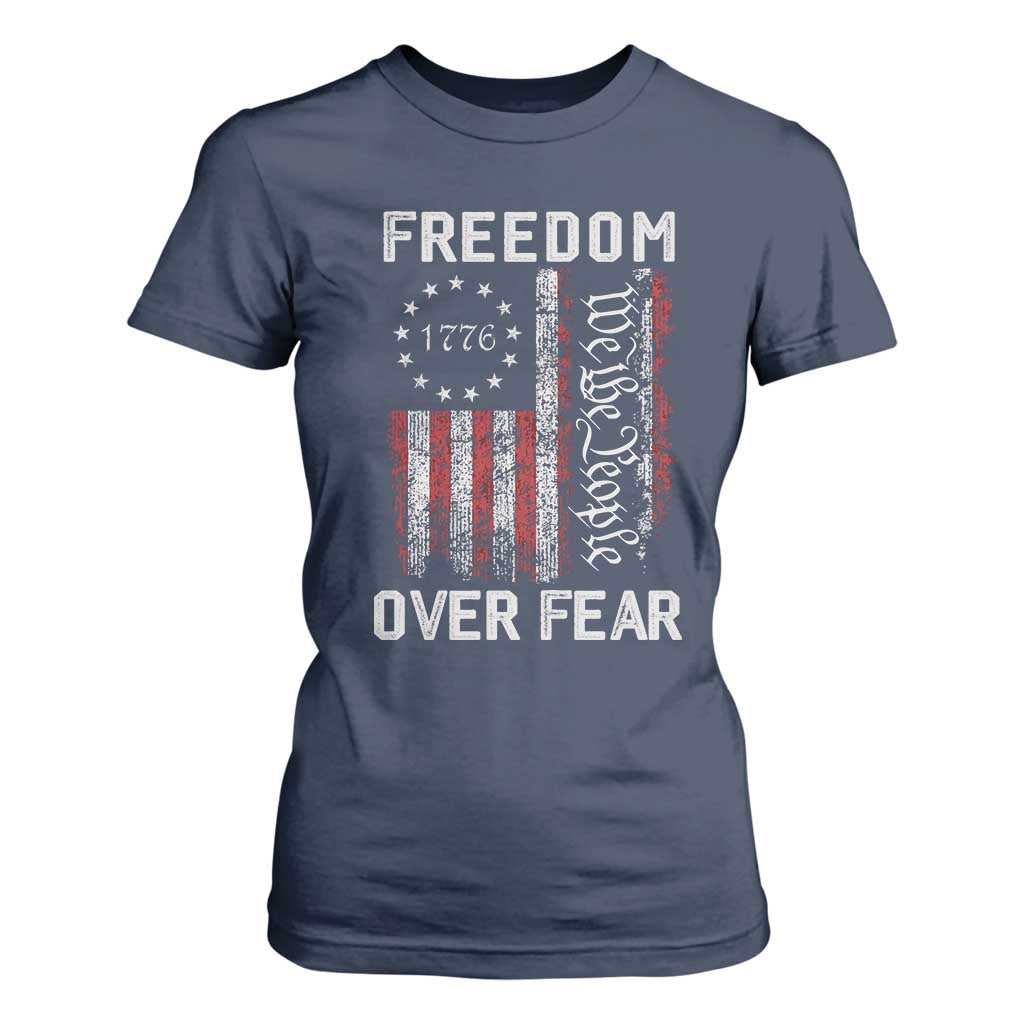 Freedom Over Fear T Shirt For Women Vintage US American Flag TS10 Navy Print Your Wear