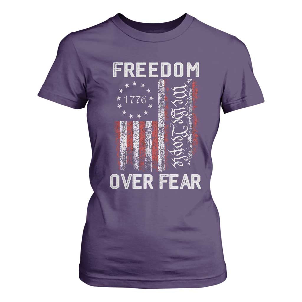 Freedom Over Fear T Shirt For Women Vintage US American Flag TS10 Purple Print Your Wear
