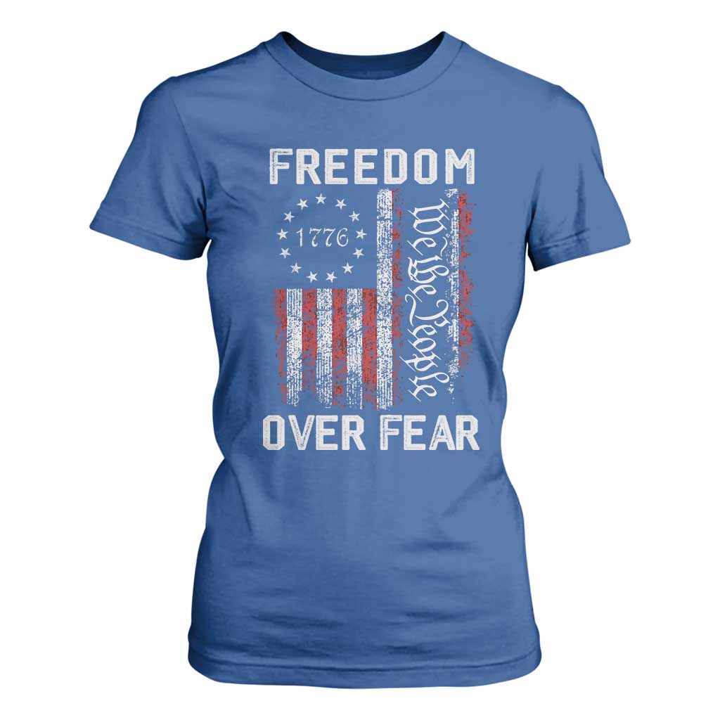 Freedom Over Fear T Shirt For Women Vintage US American Flag TS10 Royal Blue Print Your Wear