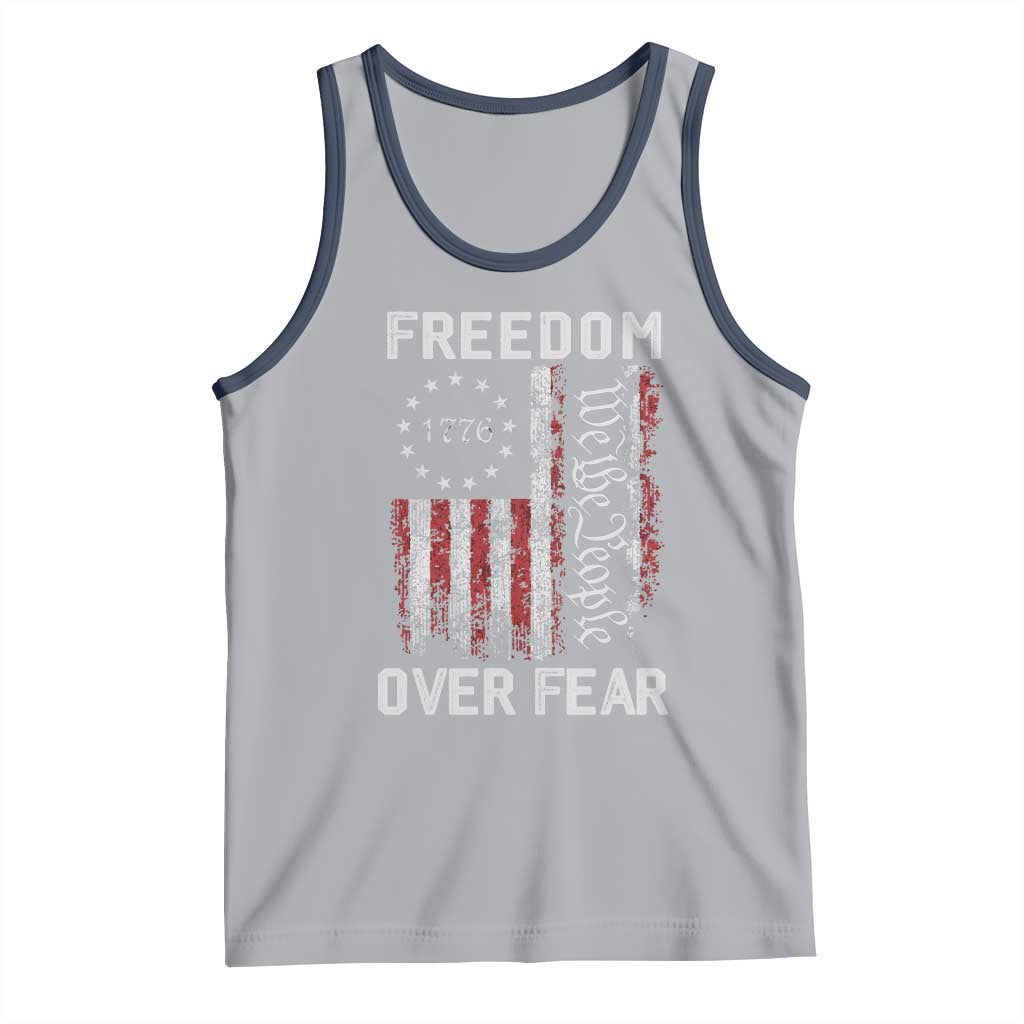Freedom Over Fear Tank Top Vintage US American Flag TS10 Athletic Heather Navy Print Your Wear