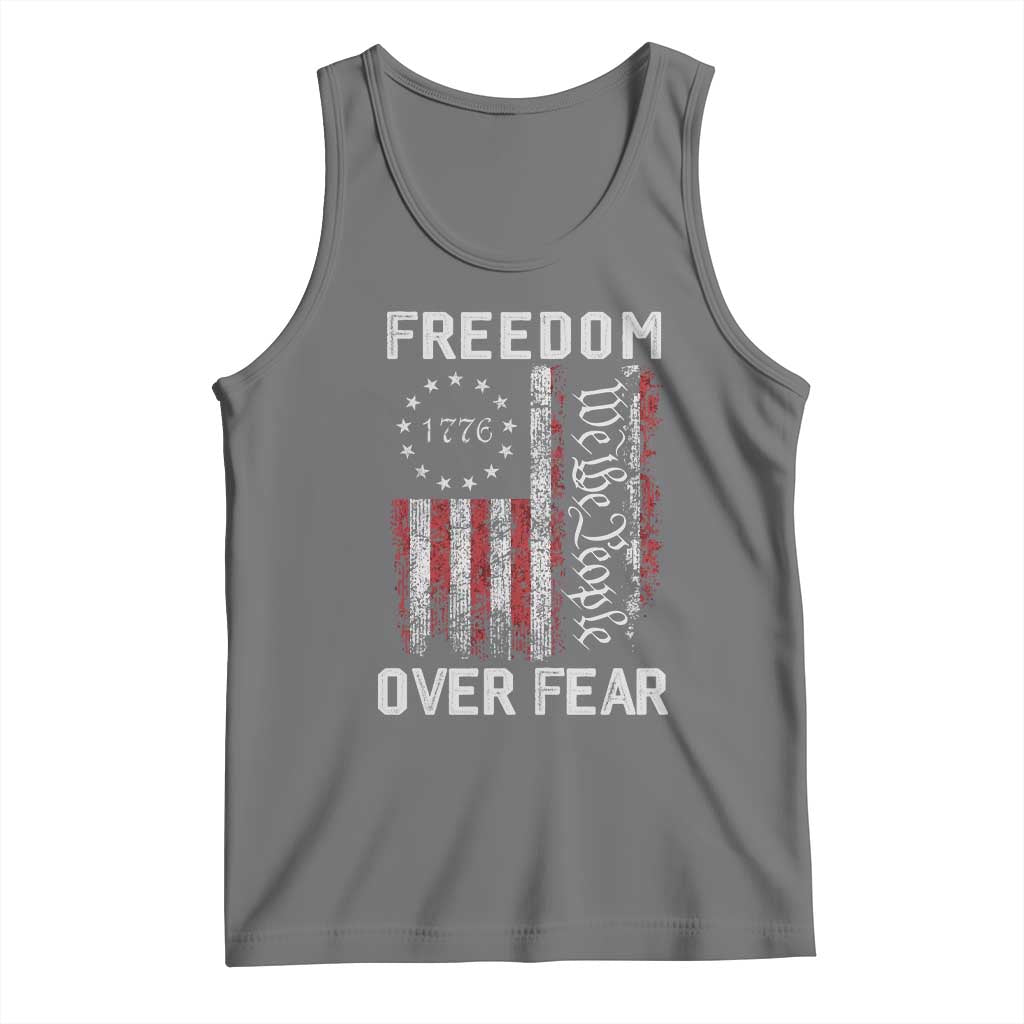 Freedom Over Fear Tank Top Vintage US American Flag TS10 Black Heather Print Your Wear