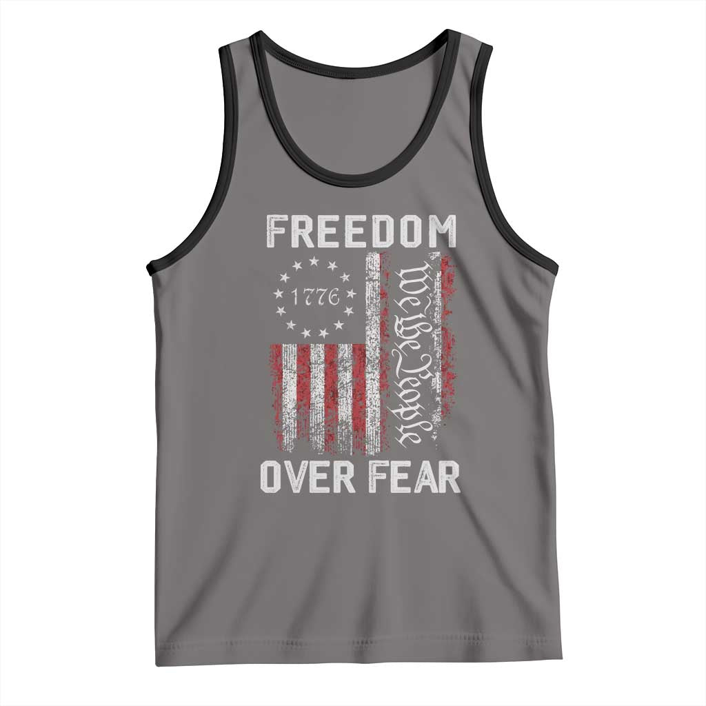 Freedom Over Fear Tank Top Vintage US American Flag TS10 Deep Heather Black Print Your Wear