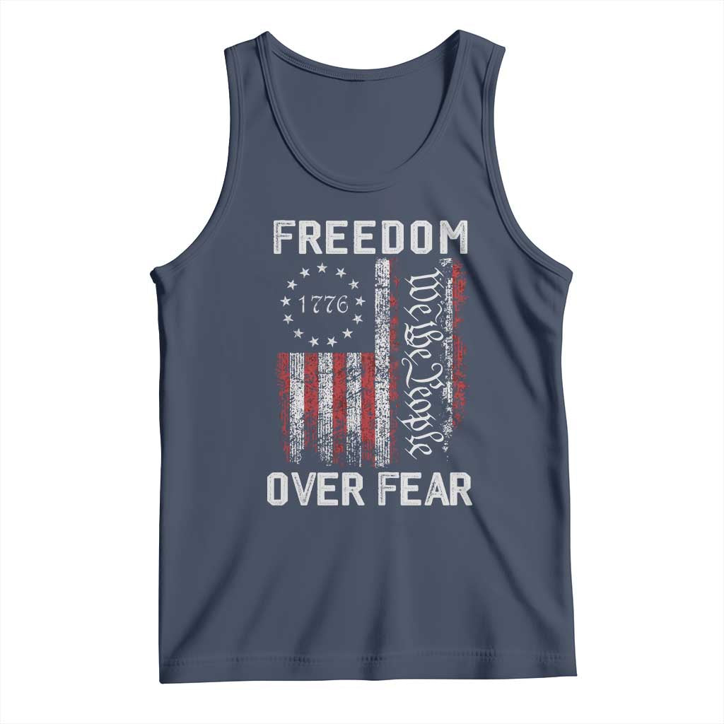 Freedom Over Fear Tank Top Vintage US American Flag TS10 Navy Print Your Wear