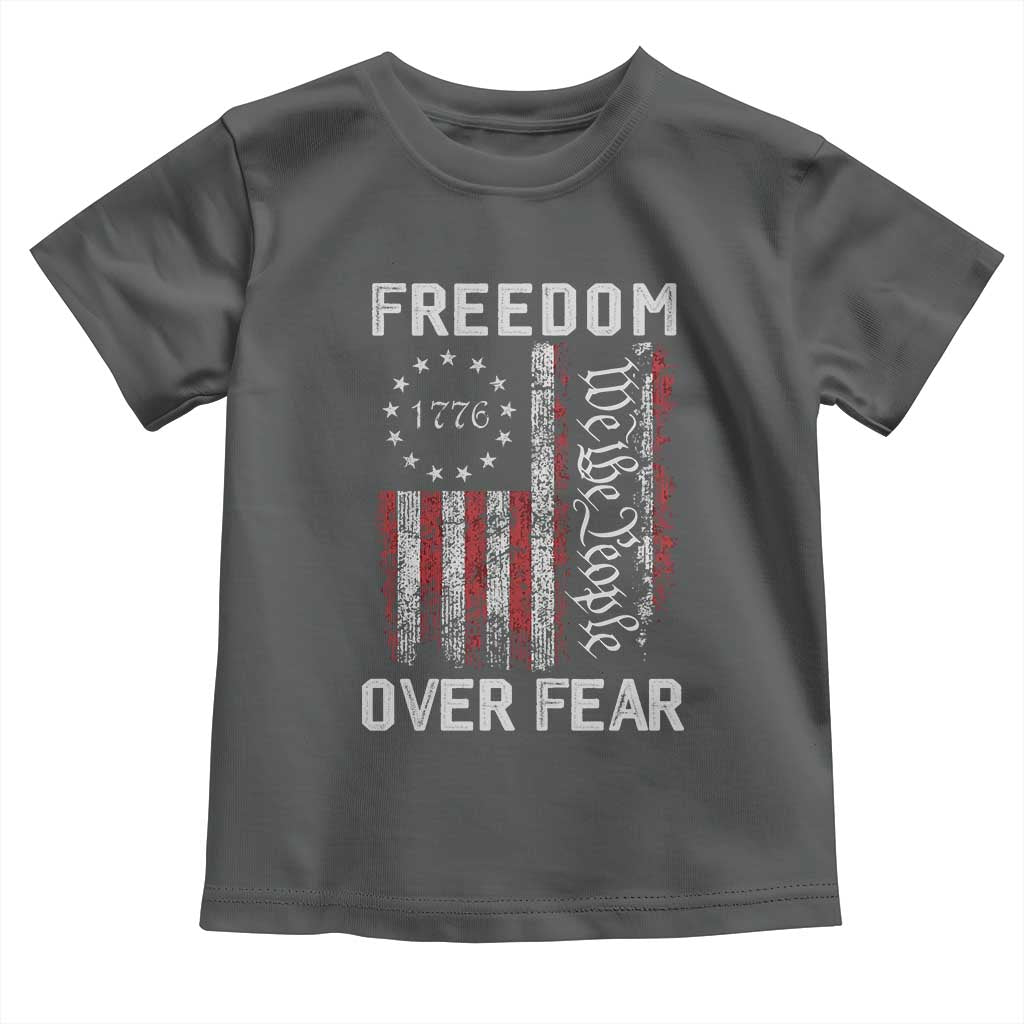 Freedom Over Fear Toddler T Shirt Vintage US American Flag TS10 Dark Heather Print Your Wear