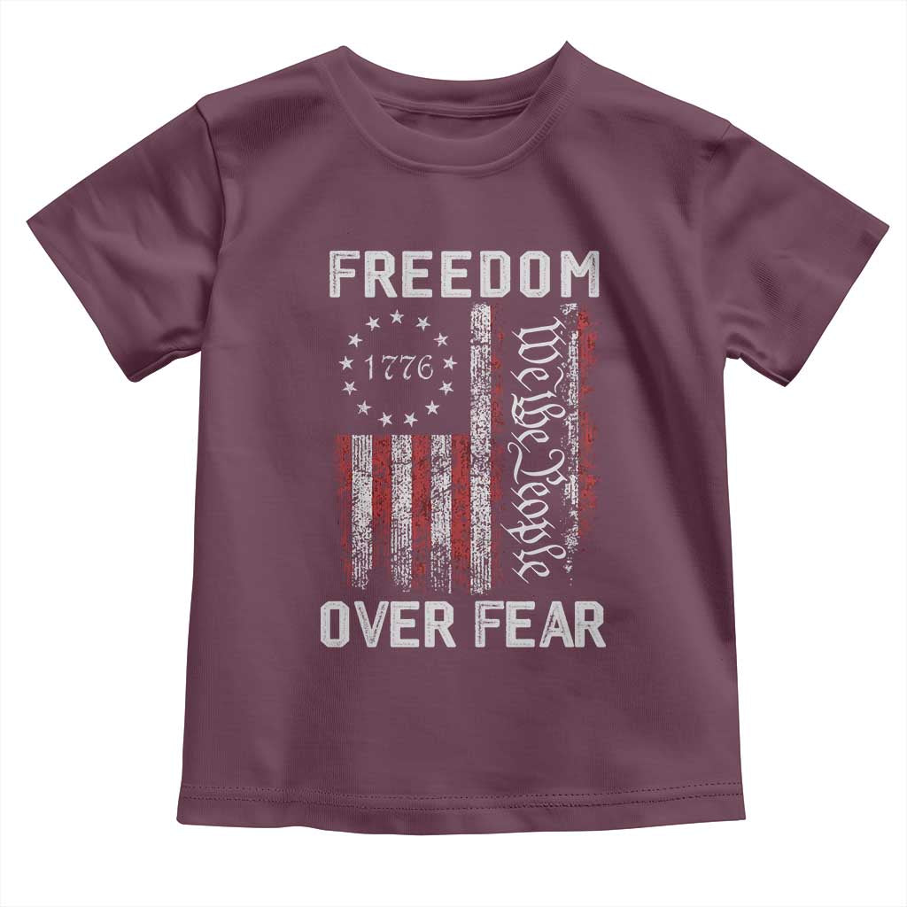 Freedom Over Fear Toddler T Shirt Vintage US American Flag TS10 Maroon Print Your Wear