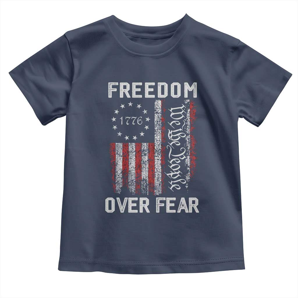 Freedom Over Fear Toddler T Shirt Vintage US American Flag TS10 Navy Print Your Wear