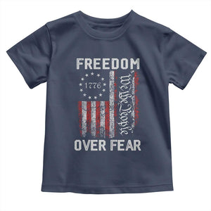 Freedom Over Fear Toddler T Shirt Vintage US American Flag TS10 Navy Print Your Wear
