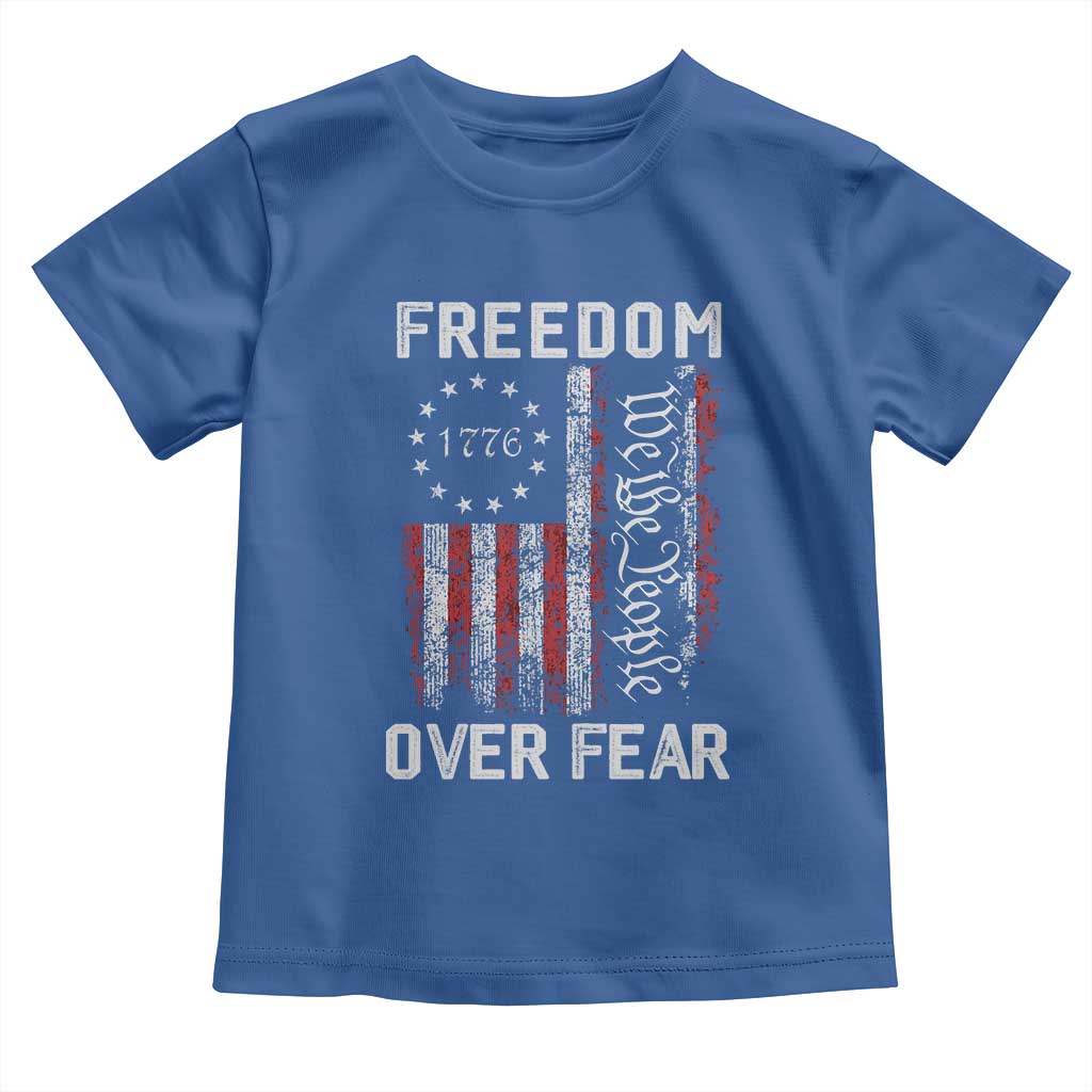 Freedom Over Fear Toddler T Shirt Vintage US American Flag TS10 Royal Blue Print Your Wear