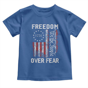 Freedom Over Fear Toddler T Shirt Vintage US American Flag TS10 Royal Blue Print Your Wear