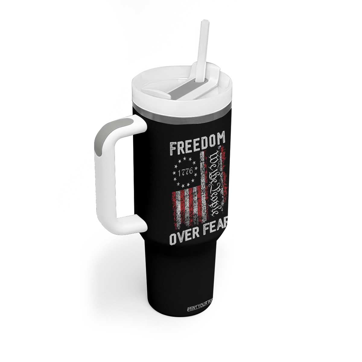 Freedom Over Fear Tumbler With Handle Vintage US American Flag TS10 Print Your Wear