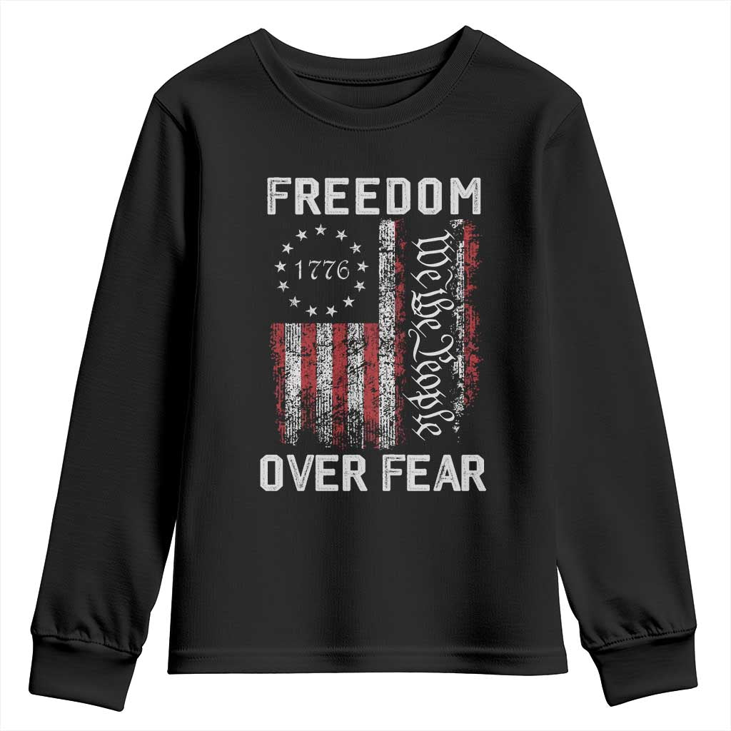 Freedom Over Fear Youth Sweatshirt Vintage US American Flag TS10 Black Print Your Wear