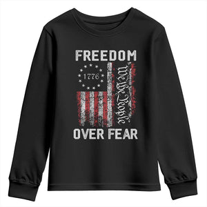 Freedom Over Fear Youth Sweatshirt Vintage US American Flag TS10 Black Print Your Wear