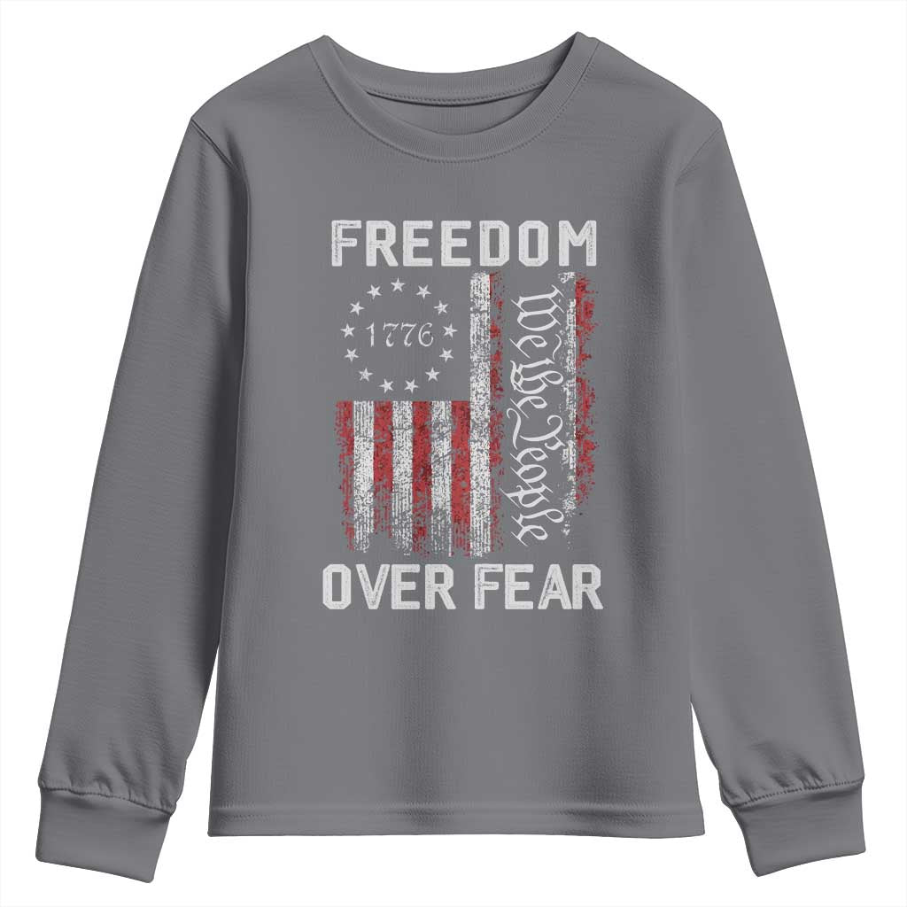 Freedom Over Fear Youth Sweatshirt Vintage US American Flag TS10 Charcoal Print Your Wear