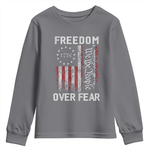 Freedom Over Fear Youth Sweatshirt Vintage US American Flag TS10 Charcoal Print Your Wear