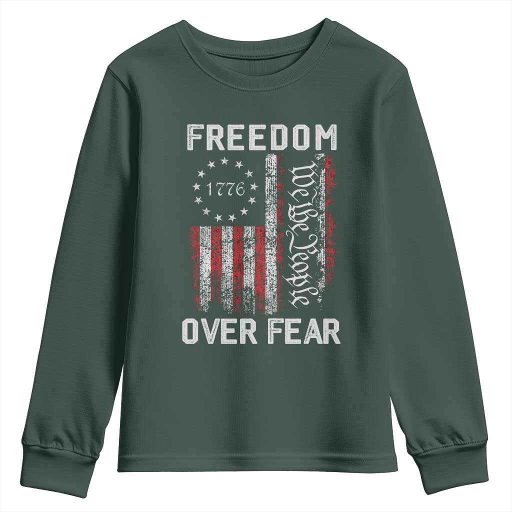 Freedom Over Fear Youth Sweatshirt Vintage US American Flag TS10 Dark Forest Green Print Your Wear