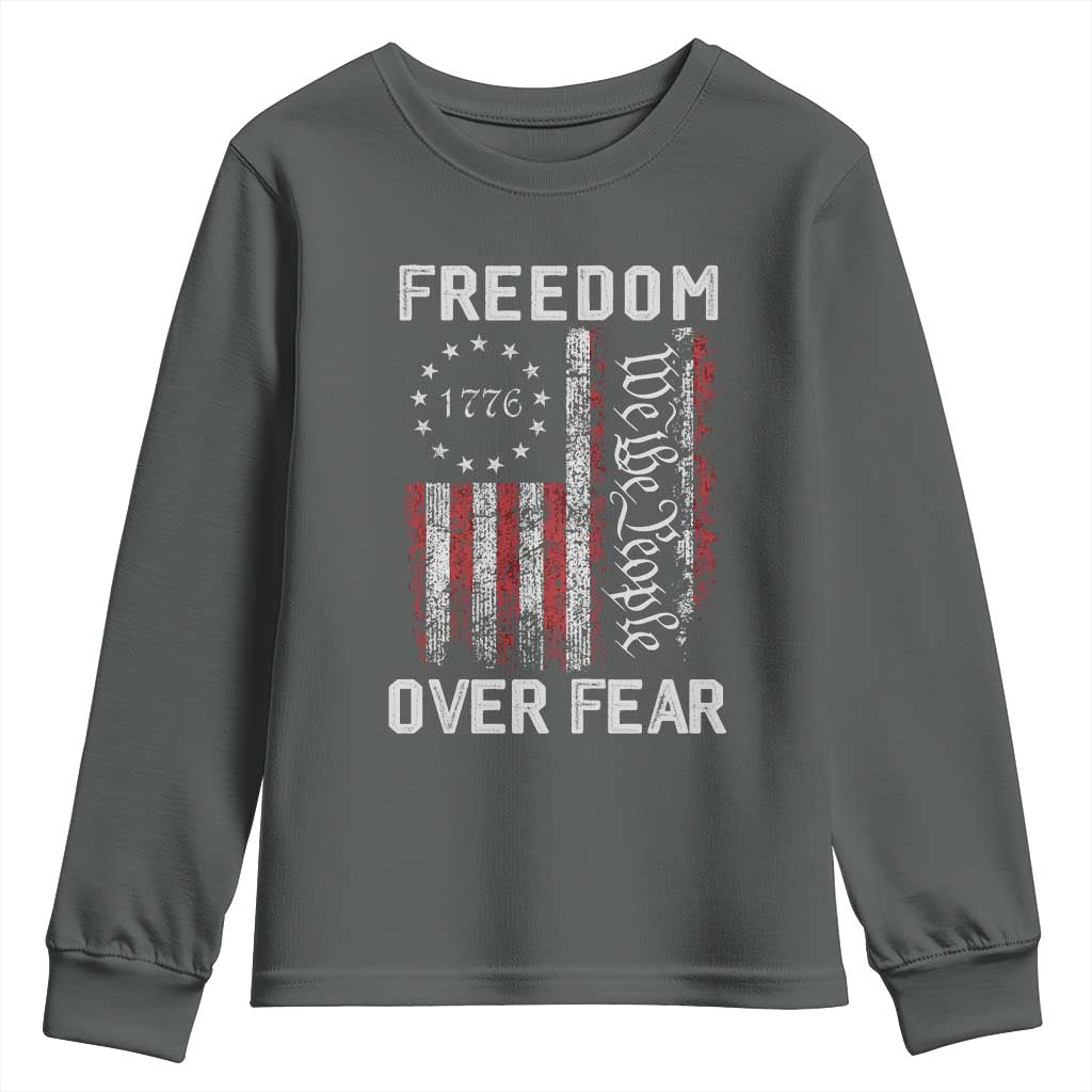 Freedom Over Fear Youth Sweatshirt Vintage US American Flag TS10 Dark Heather Print Your Wear