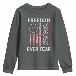 Freedom Over Fear Youth Sweatshirt Vintage US American Flag TS10 Dark Heather Print Your Wear