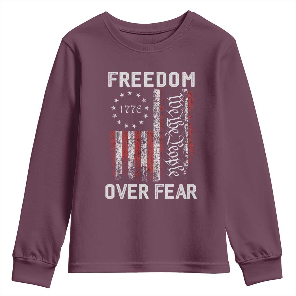 Freedom Over Fear Youth Sweatshirt Vintage US American Flag TS10 Maroon Print Your Wear