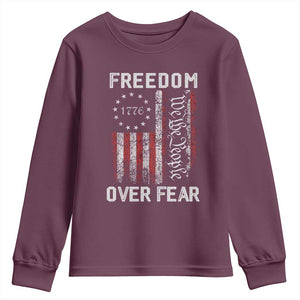 Freedom Over Fear Youth Sweatshirt Vintage US American Flag TS10 Maroon Print Your Wear