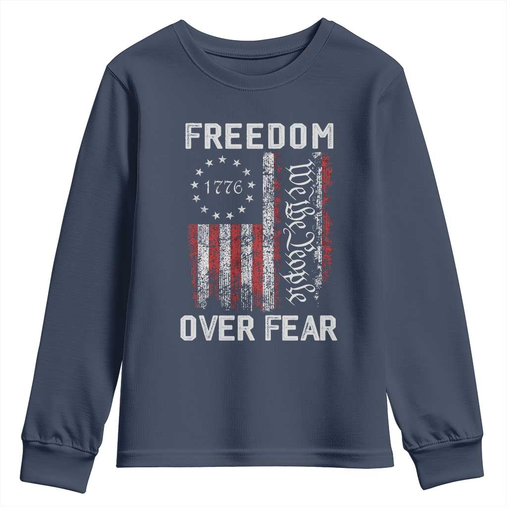 Freedom Over Fear Youth Sweatshirt Vintage US American Flag TS10 Navy Print Your Wear