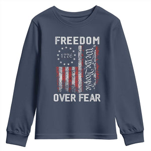Freedom Over Fear Youth Sweatshirt Vintage US American Flag TS10 Navy Print Your Wear