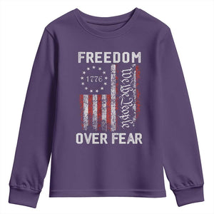 Freedom Over Fear Youth Sweatshirt Vintage US American Flag TS10 Purple Print Your Wear