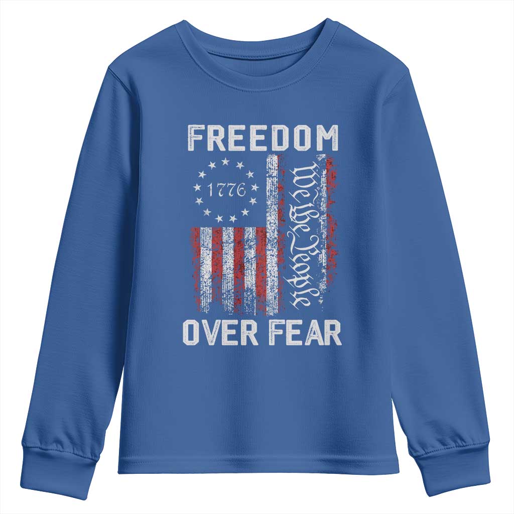 Freedom Over Fear Youth Sweatshirt Vintage US American Flag TS10 Royal Blue Print Your Wear