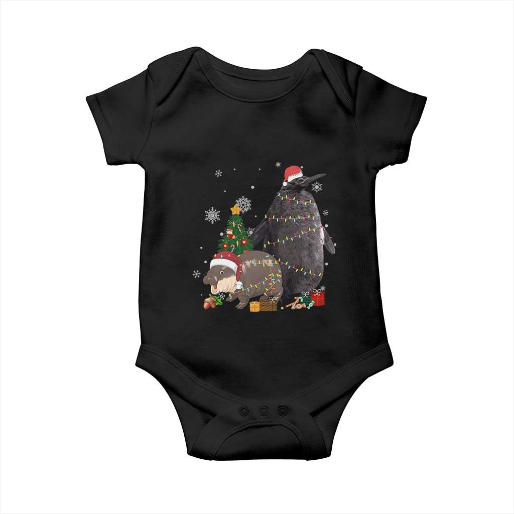 Christmas Pesto and Moo Deng Friendship Baby Onesie King Penguin Baby Hippo Viral Meme TS10 Black Print Your Wear
