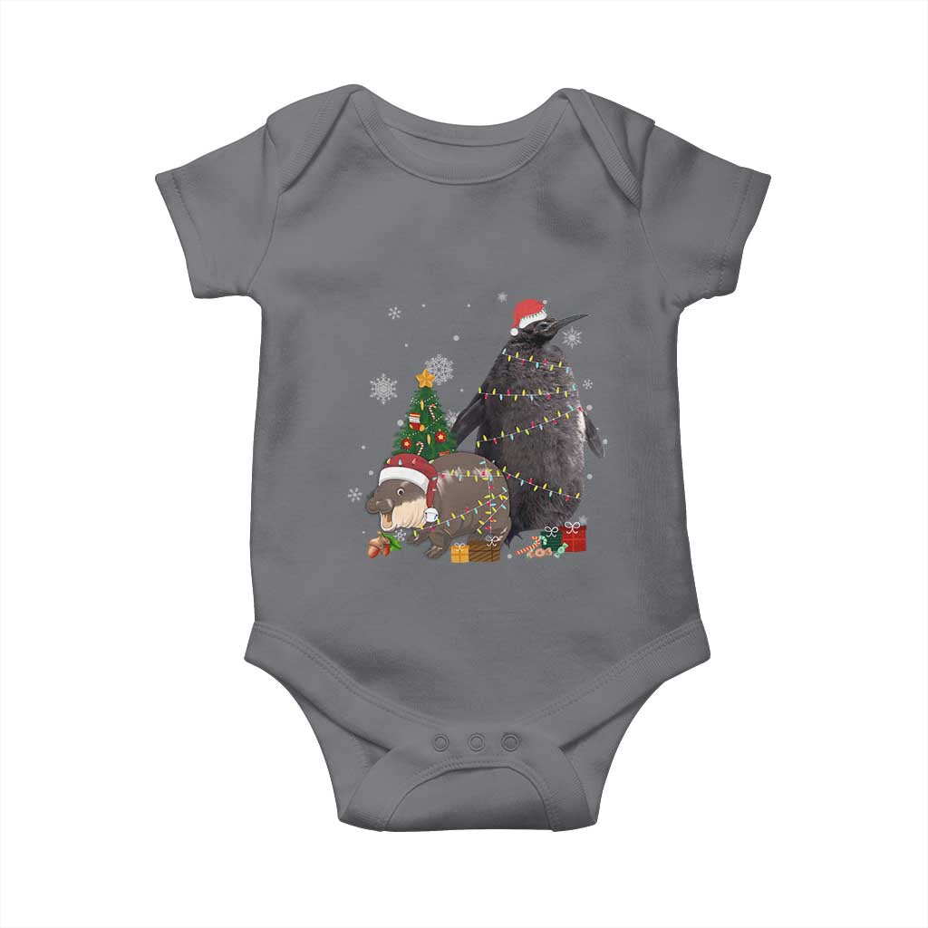 Christmas Pesto and Moo Deng Friendship Baby Onesie King Penguin Baby Hippo Viral Meme TS10 Charcoal Print Your Wear