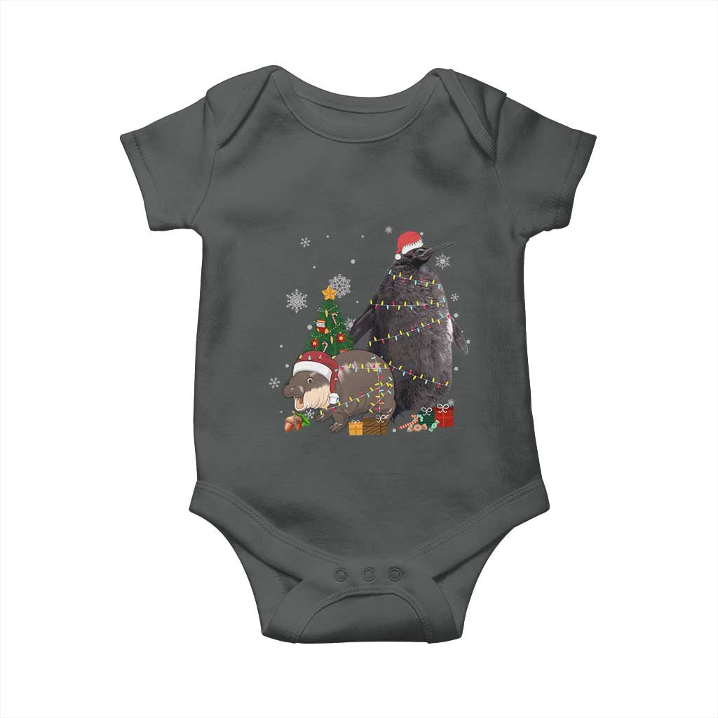 Christmas Pesto and Moo Deng Friendship Baby Onesie King Penguin Baby Hippo Viral Meme TS10 Dark Heather Print Your Wear