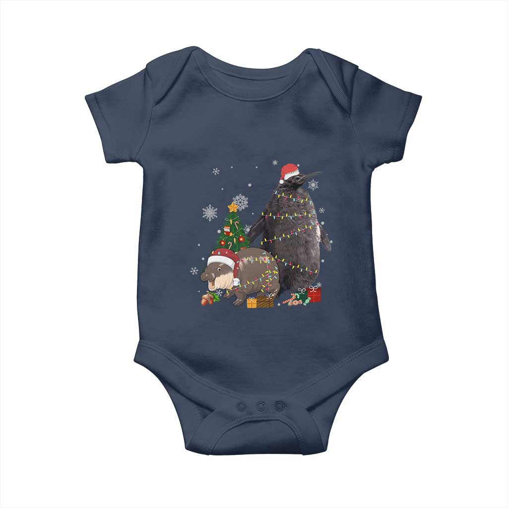Christmas Pesto and Moo Deng Friendship Baby Onesie King Penguin Baby Hippo Viral Meme TS10 Navy Print Your Wear