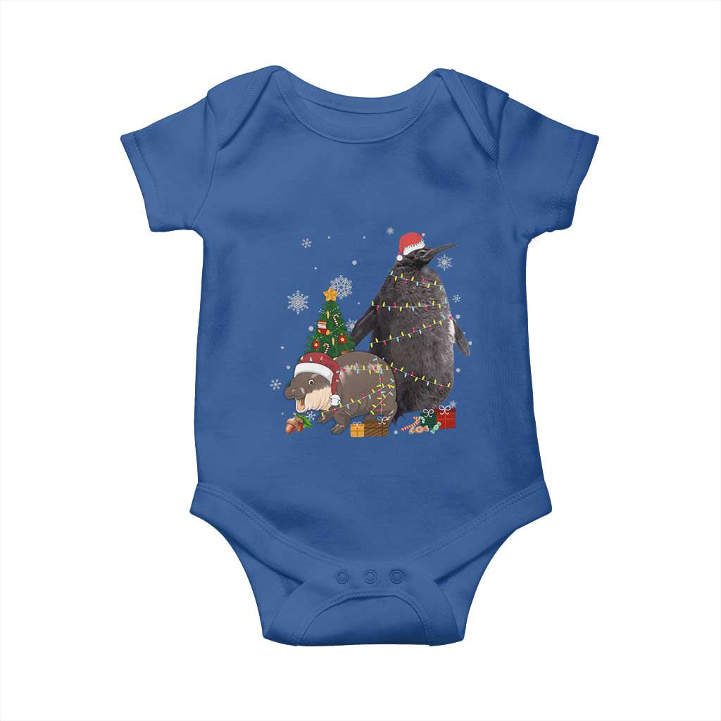 Christmas Pesto and Moo Deng Friendship Baby Onesie King Penguin Baby Hippo Viral Meme TS10 Royal Blue Print Your Wear