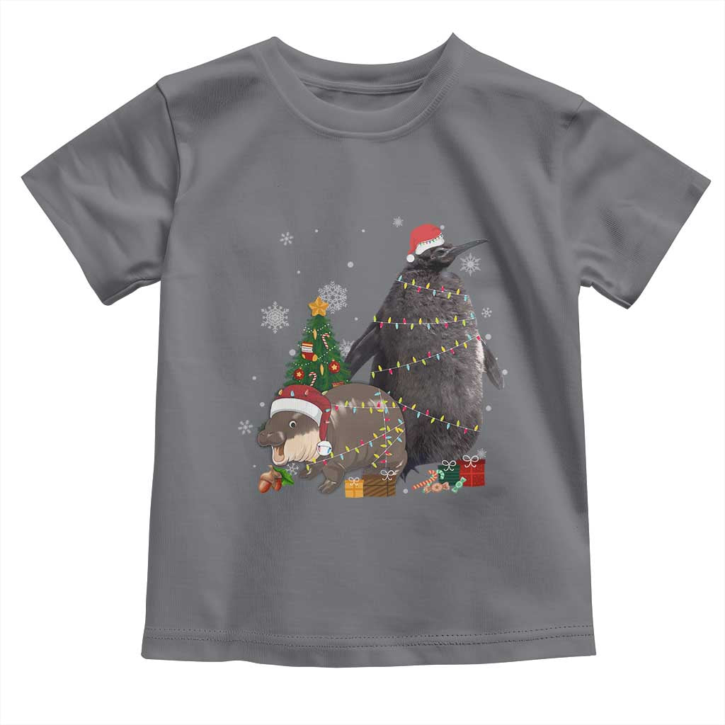 Christmas Pesto and Moo Deng Friendship Baby Shirt King Penguin Baby Hippo Viral Meme TS10 Charcoal Print Your Wear
