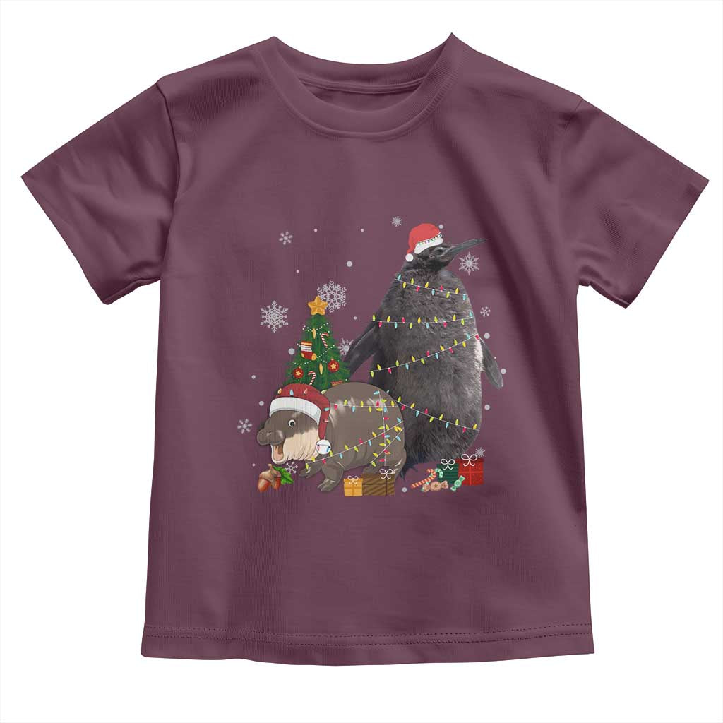 Christmas Pesto and Moo Deng Friendship Baby Shirt King Penguin Baby Hippo Viral Meme TS10 Maroon Print Your Wear