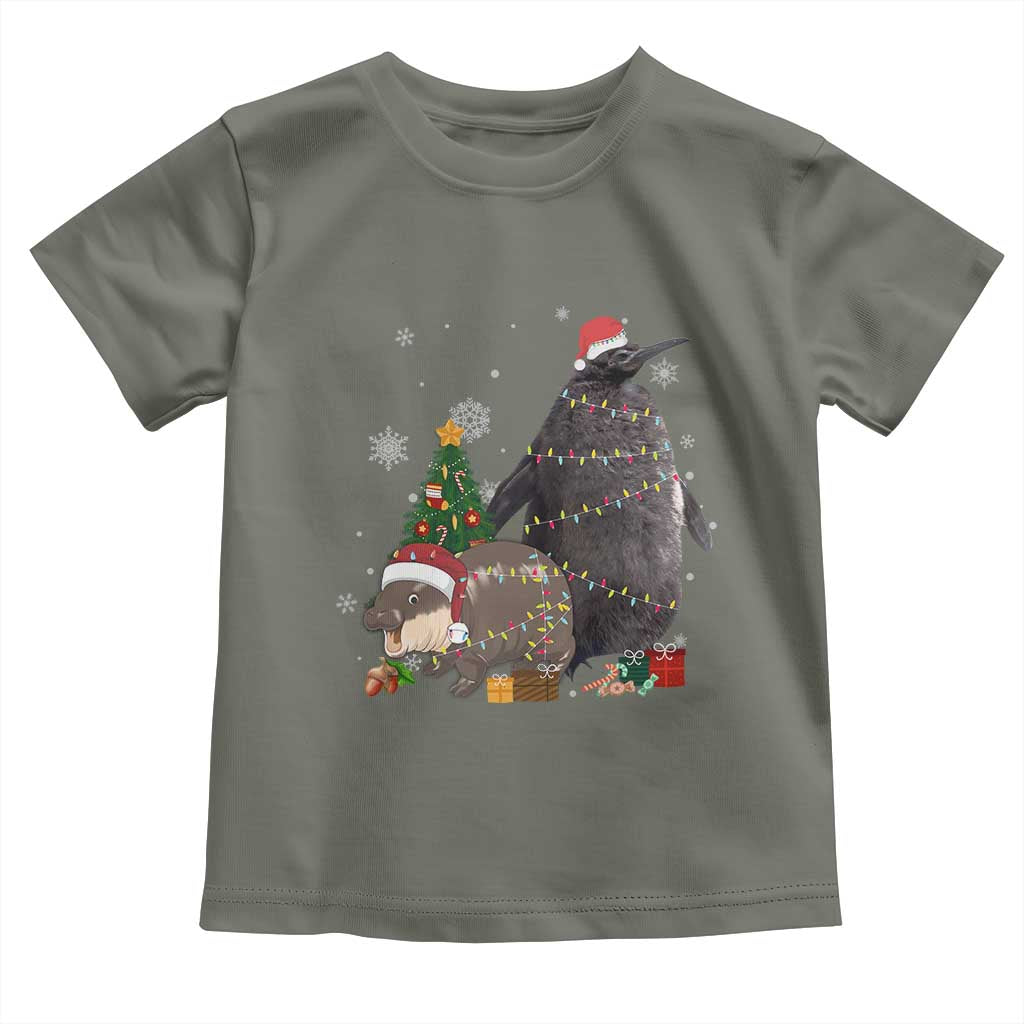 Christmas Pesto and Moo Deng Friendship Baby Shirt King Penguin Baby Hippo Viral Meme TS10 Military Green Print Your Wear