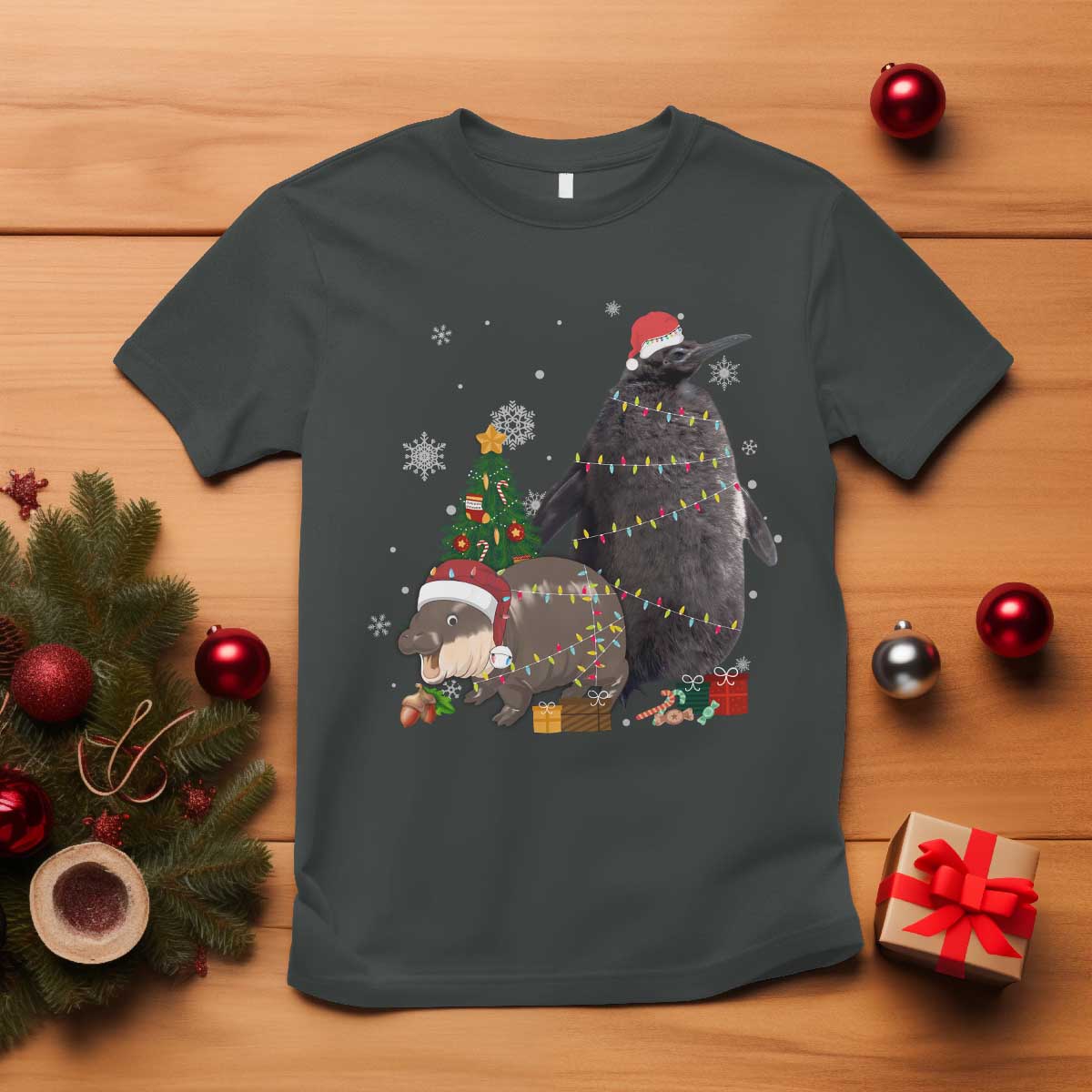 Christmas Pesto and Moo Deng Friendship T Shirt King Penguin Baby Hippo Viral Meme TS10 Dark Heather Print Your Wear