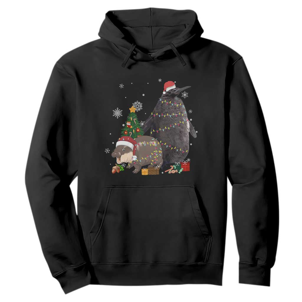 Christmas Pesto and Moo Deng Friendship Hoodie King Penguin Baby Hippo Viral Meme TS10 Black Print Your Wear