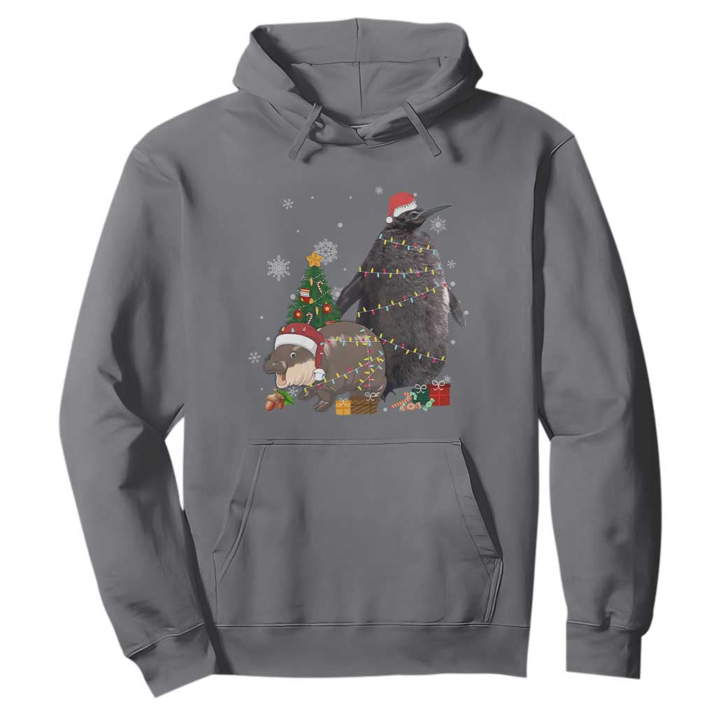 Christmas Pesto and Moo Deng Friendship Hoodie King Penguin Baby Hippo Viral Meme TS10 Charcoal Print Your Wear