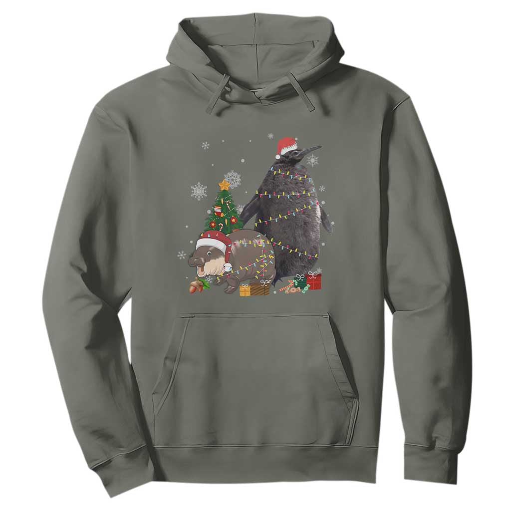 Christmas Pesto and Moo Deng Friendship Hoodie King Penguin Baby Hippo Viral Meme TS10 Military Green Print Your Wear