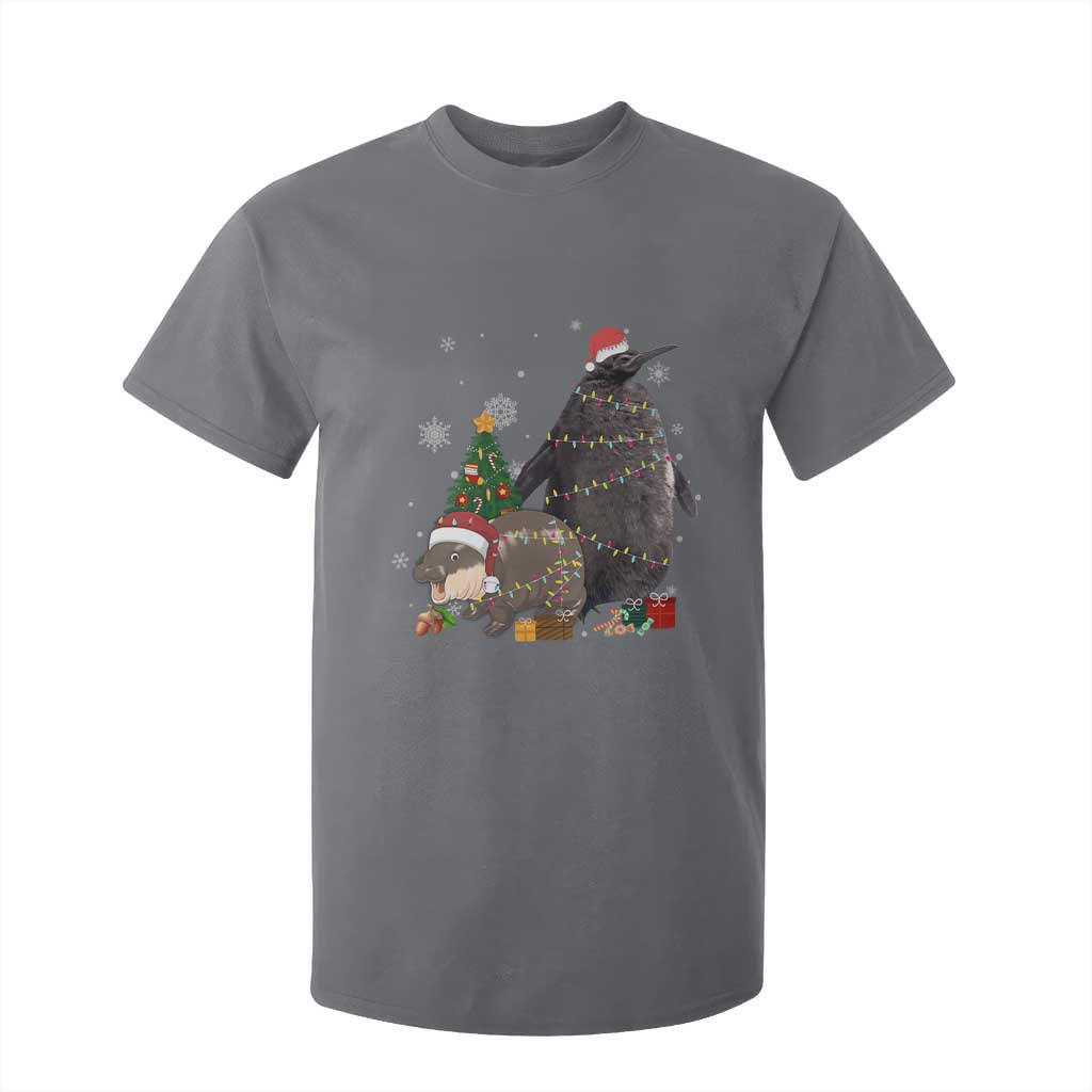 Christmas Pesto and Moo Deng Friendship T Shirt For Kid King Penguin Baby Hippo Viral Meme TS10 Charcoal Print Your Wear