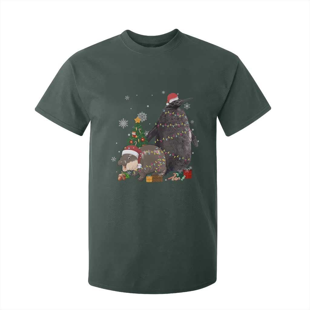 Christmas Pesto and Moo Deng Friendship T Shirt For Kid King Penguin Baby Hippo Viral Meme TS10 Dark Forest Green Print Your Wear
