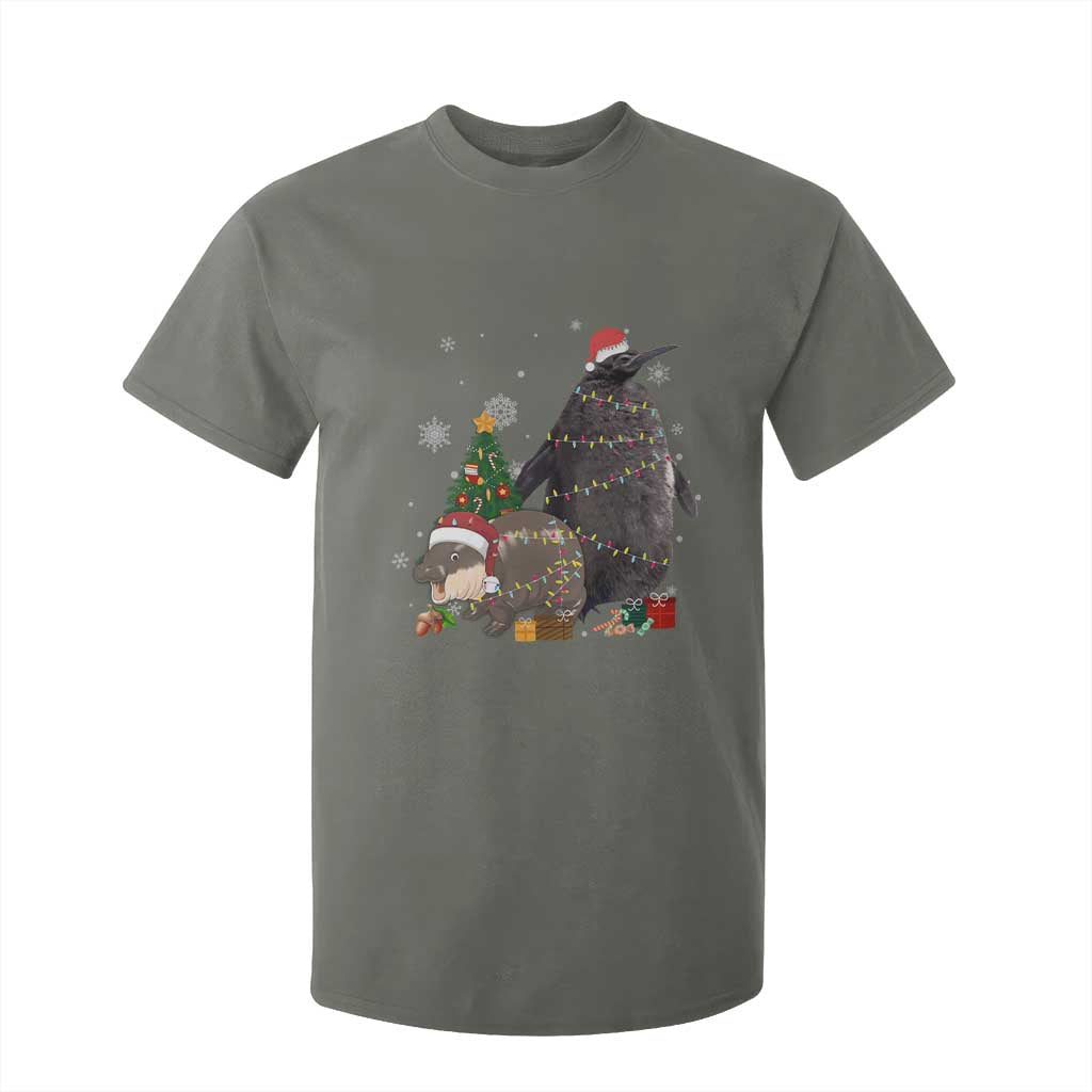 Christmas Pesto and Moo Deng Friendship T Shirt For Kid King Penguin Baby Hippo Viral Meme TS10 Military Green Print Your Wear