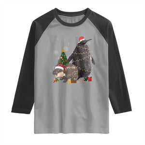Christmas Pesto and Moo Deng Friendship Raglan Shirt King Penguin Baby Hippo Viral Meme TS10 Sport Gray Black Print Your Wear