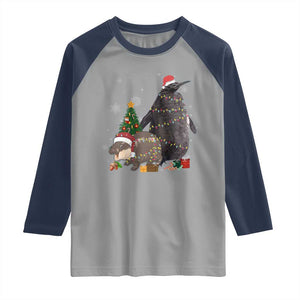 Christmas Pesto and Moo Deng Friendship Raglan Shirt King Penguin Baby Hippo Viral Meme TS10 Sport Gray Navy Print Your Wear