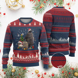 Christmas Pesto and Moo Deng Friendship Ugly Christmas Sweater King Penguin Baby Hippo Viral Meme TS10 Burgundy Print Your Wear