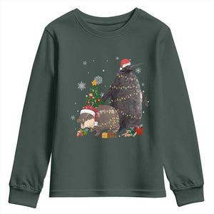 Christmas Pesto and Moo Deng Friendship Youth Sweatshirt King Penguin Baby Hippo Viral Meme TS10 Dark Forest Green Print Your Wear