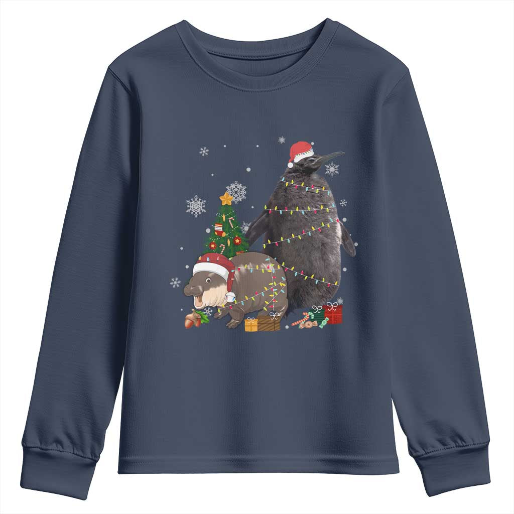 Christmas Pesto and Moo Deng Friendship Youth Sweatshirt King Penguin Baby Hippo Viral Meme TS10 Navy Print Your Wear