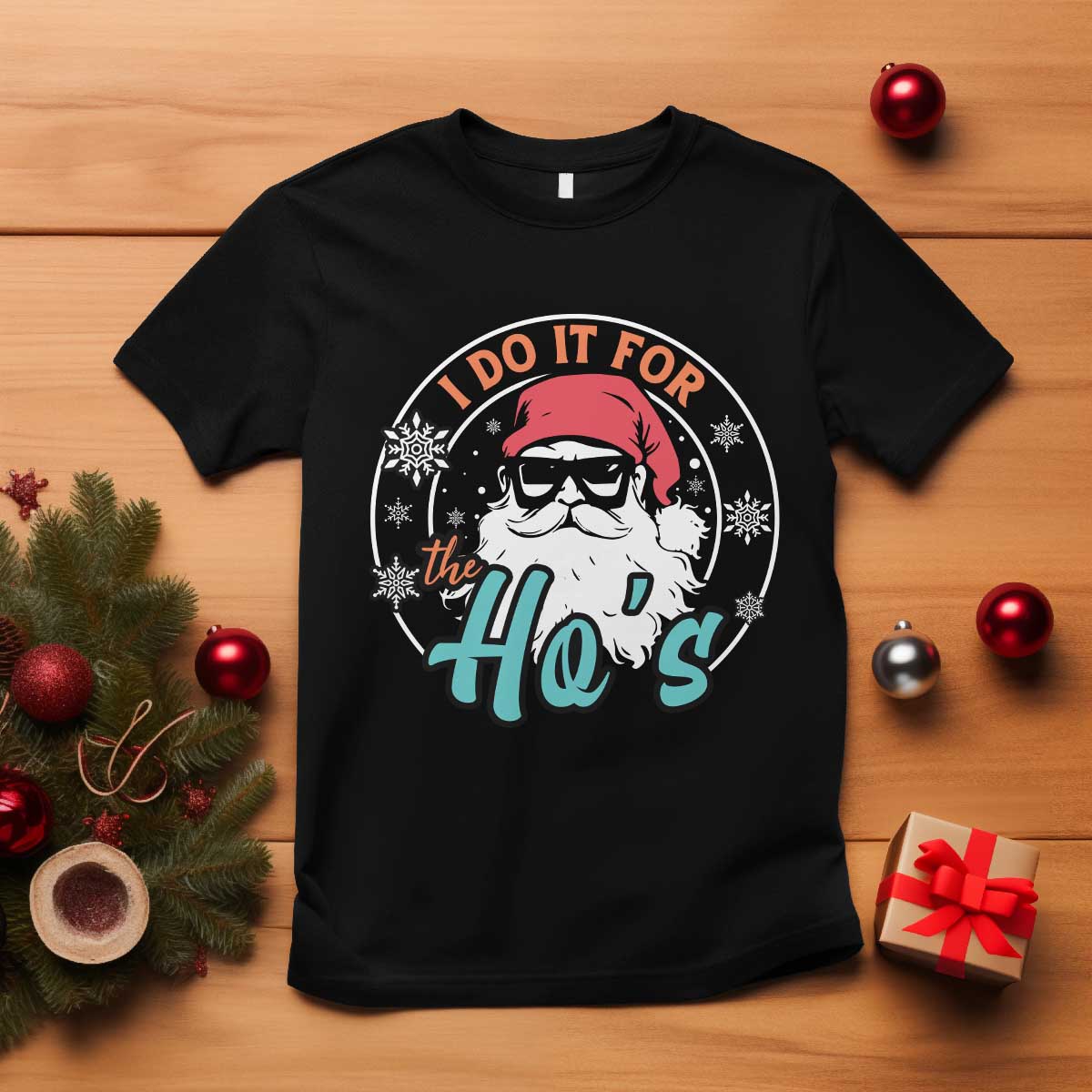 Christmas Santa T Shirt I Do It For The Ho's TS10 Black Print Your Wear