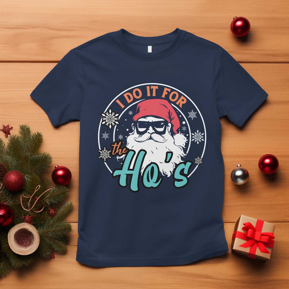 Christmas Santa T Shirt I Do It For The Ho's TS10 Navy Print Your Wear