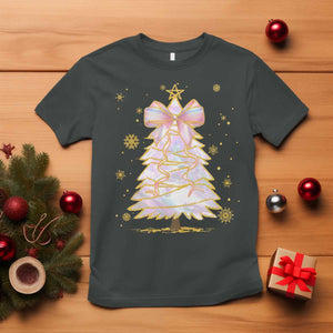 Christmas Tree Bow T Shirt Gift For Her TS10 Dark Heather Print Your Wear